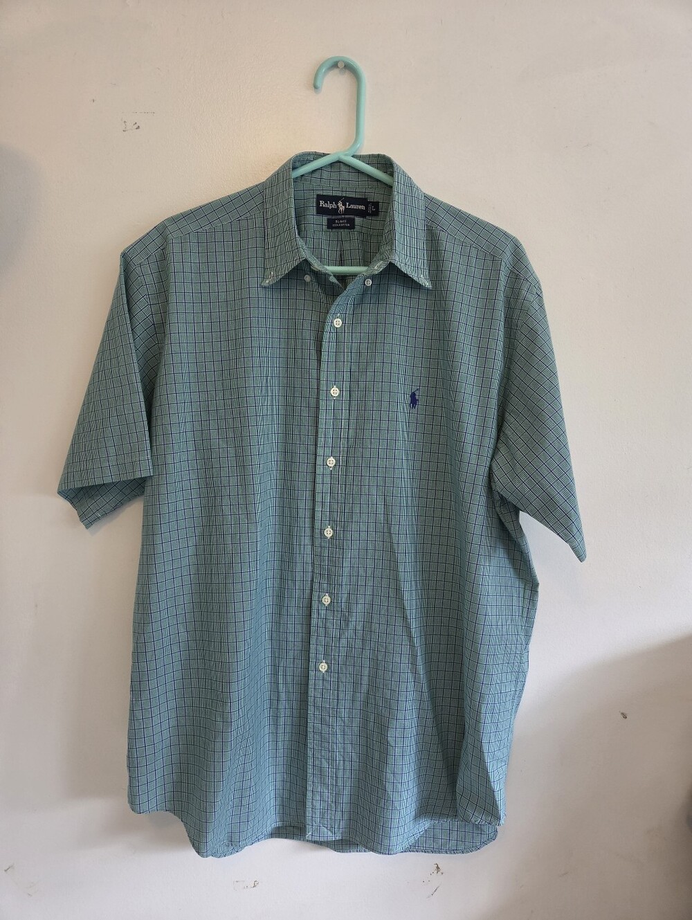 Ralph Lauren Short-Sleeve Teal Check Button-Down Shirt